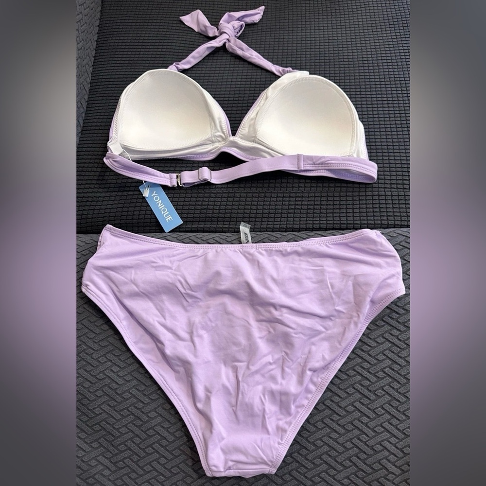 Yonique Women Two Piece Bathing Suit Push Up Bikini Set Halter Swimsuit Purple L - Picture 5 of 6